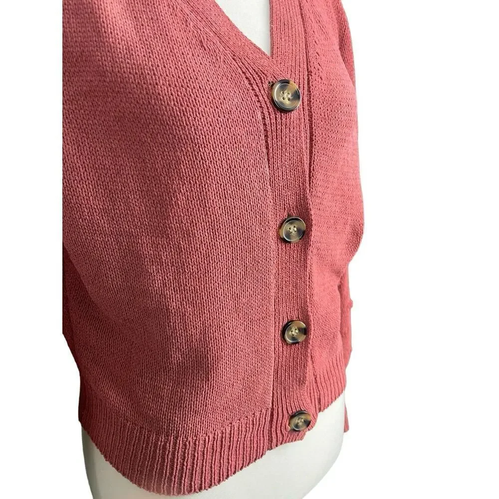 Moon & Madison Cardigan Sweater Size M V-Neck Mauve Pink Textured Button Down - Picture 5 of 9